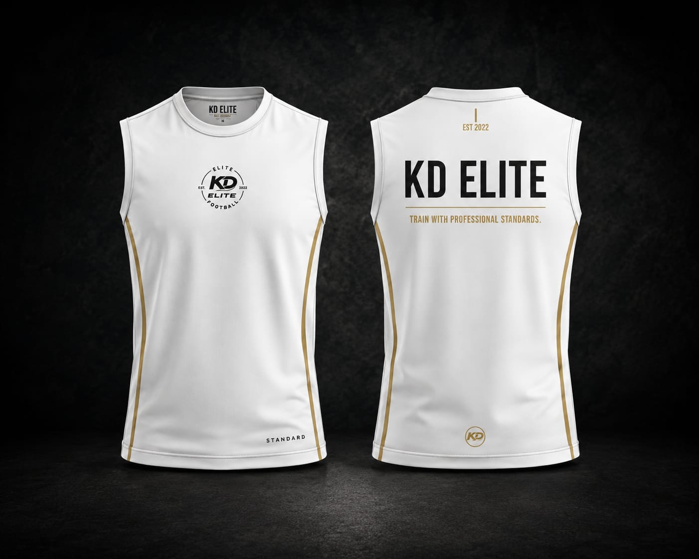 KD Elite Sleeveless Shirt — white performance vest, front and back