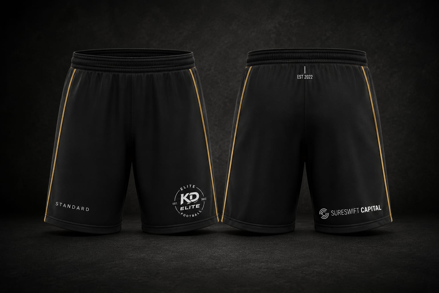 KD Elite Training Shorts — black shorts, front and back